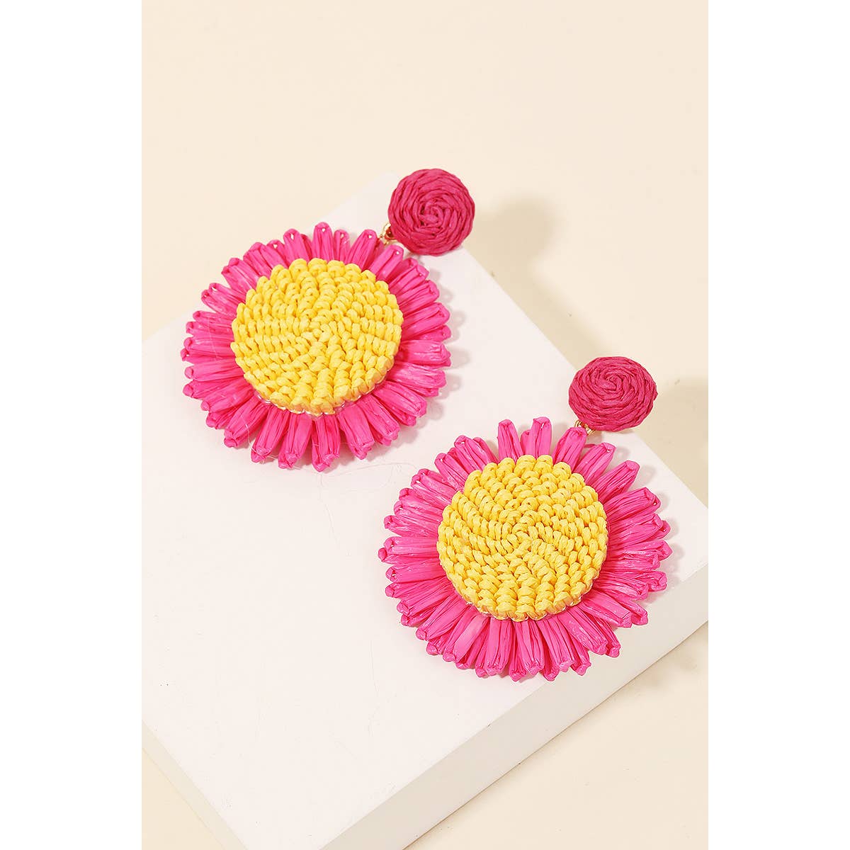 Raffia Sun Flower Drop Earrings