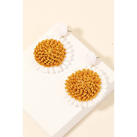 Raffia Sun Flower Drop Earrings