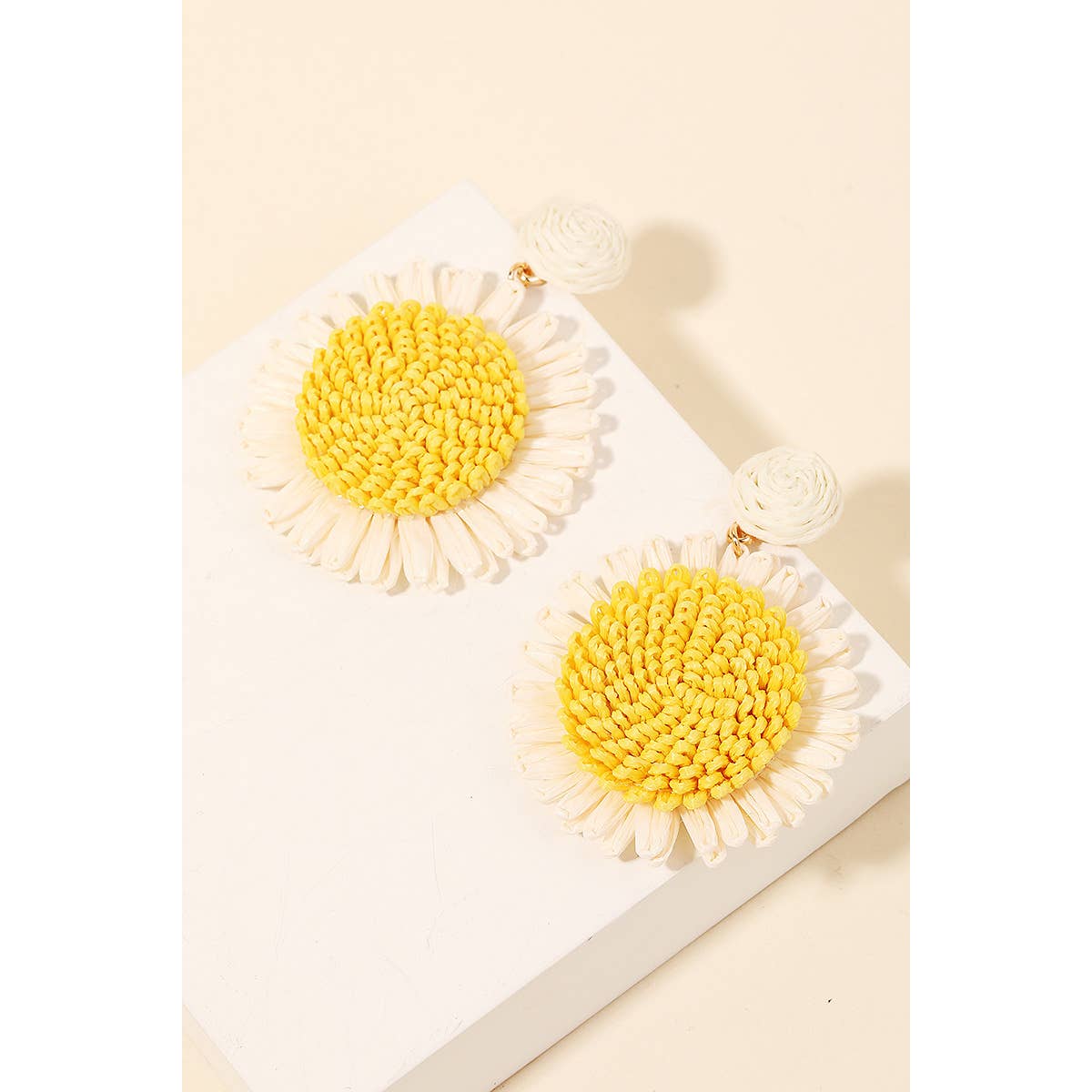 Raffia Sun Flower Drop Earrings