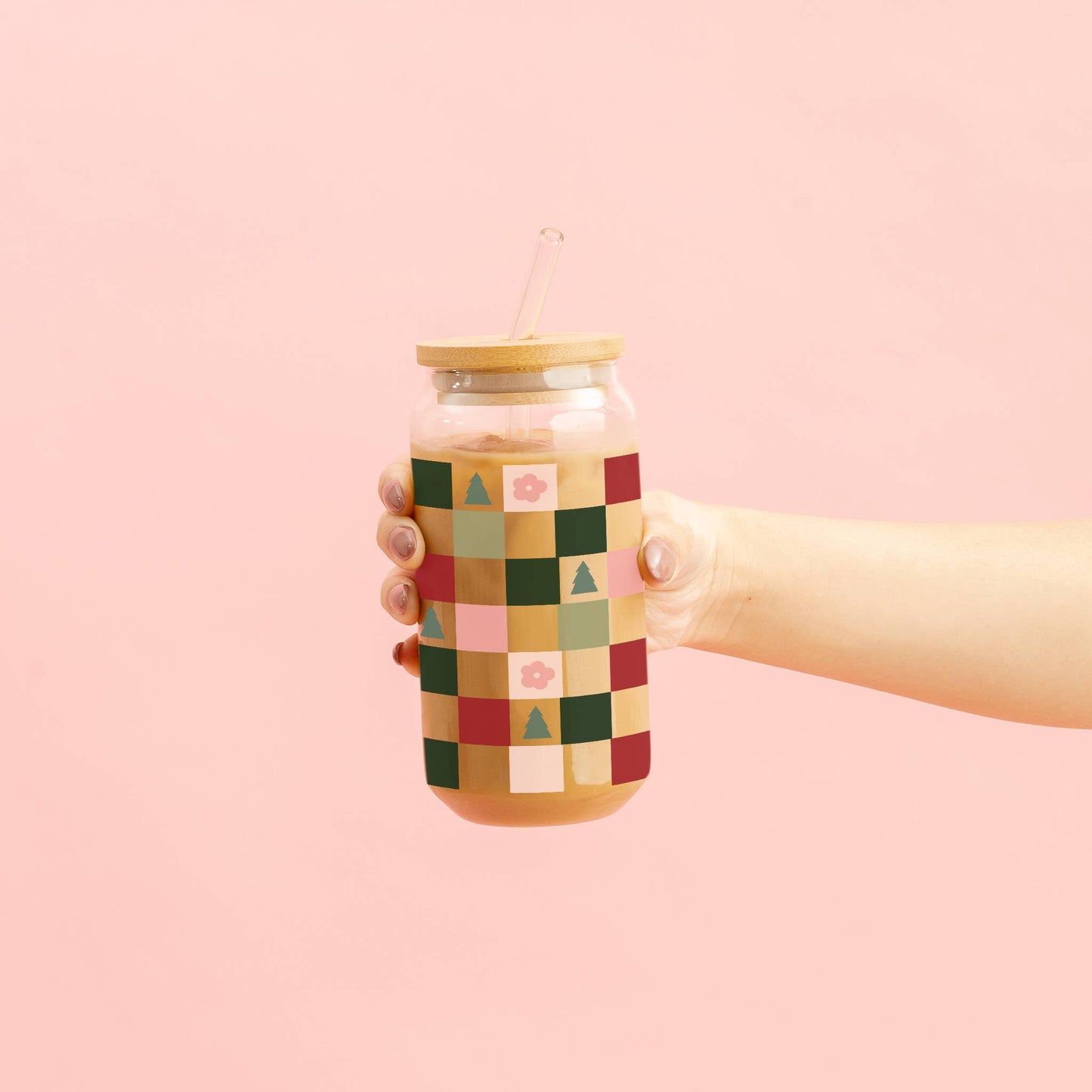 Glass Cup - Holiday Checkers