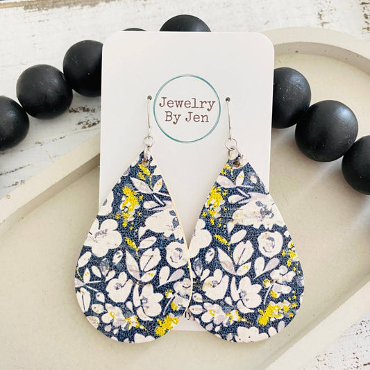 Navy Floral Teardrop