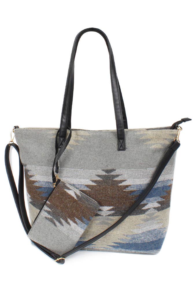 Western Weekend Tote Bag with Pouch: Taupe
