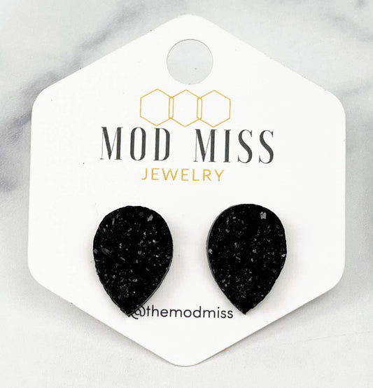 Druzy Teardrop Earring "Black"