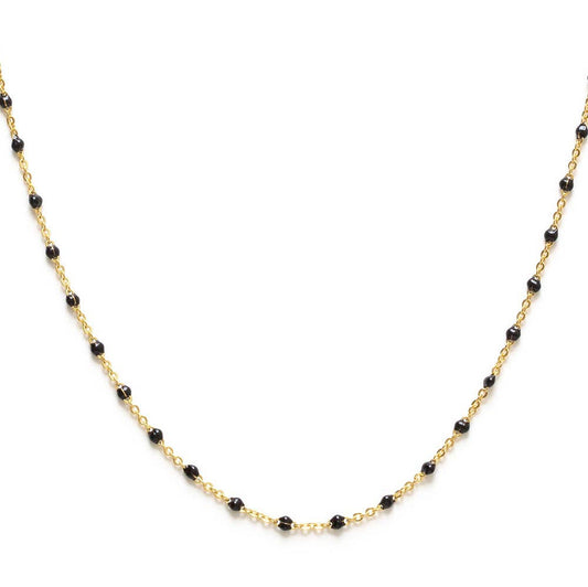 Enamel Beaded Chain Necklace Black