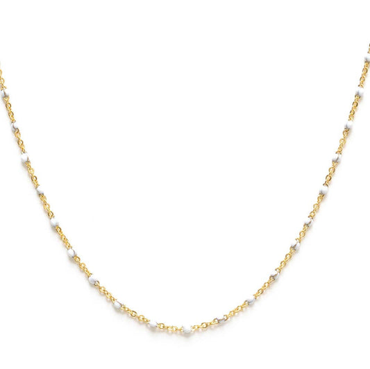 Enamel Beaded Chain Necklace White