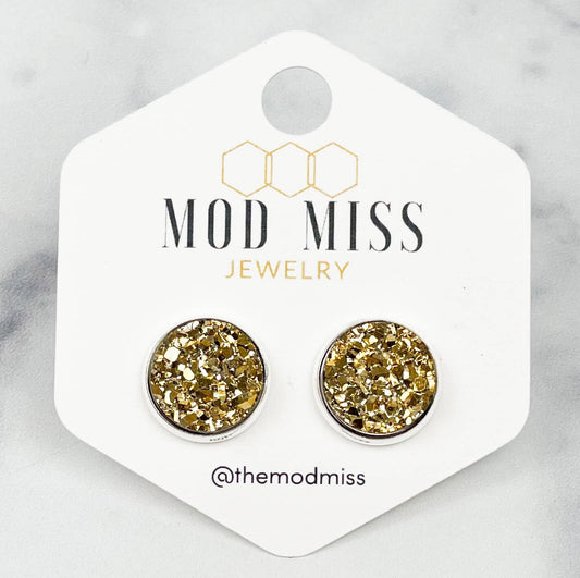 Druzy Stud Earring "Gold''