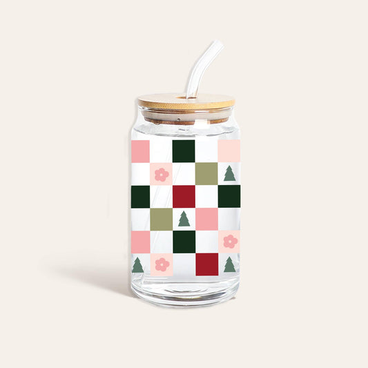 Glass Cup - Holiday Checkers