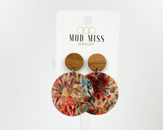 Cork+Leather Round Earring "Western": Wood Stud