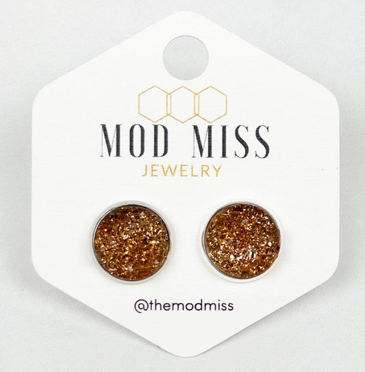 Druzy Stud Earring ''Toasted Coconut''